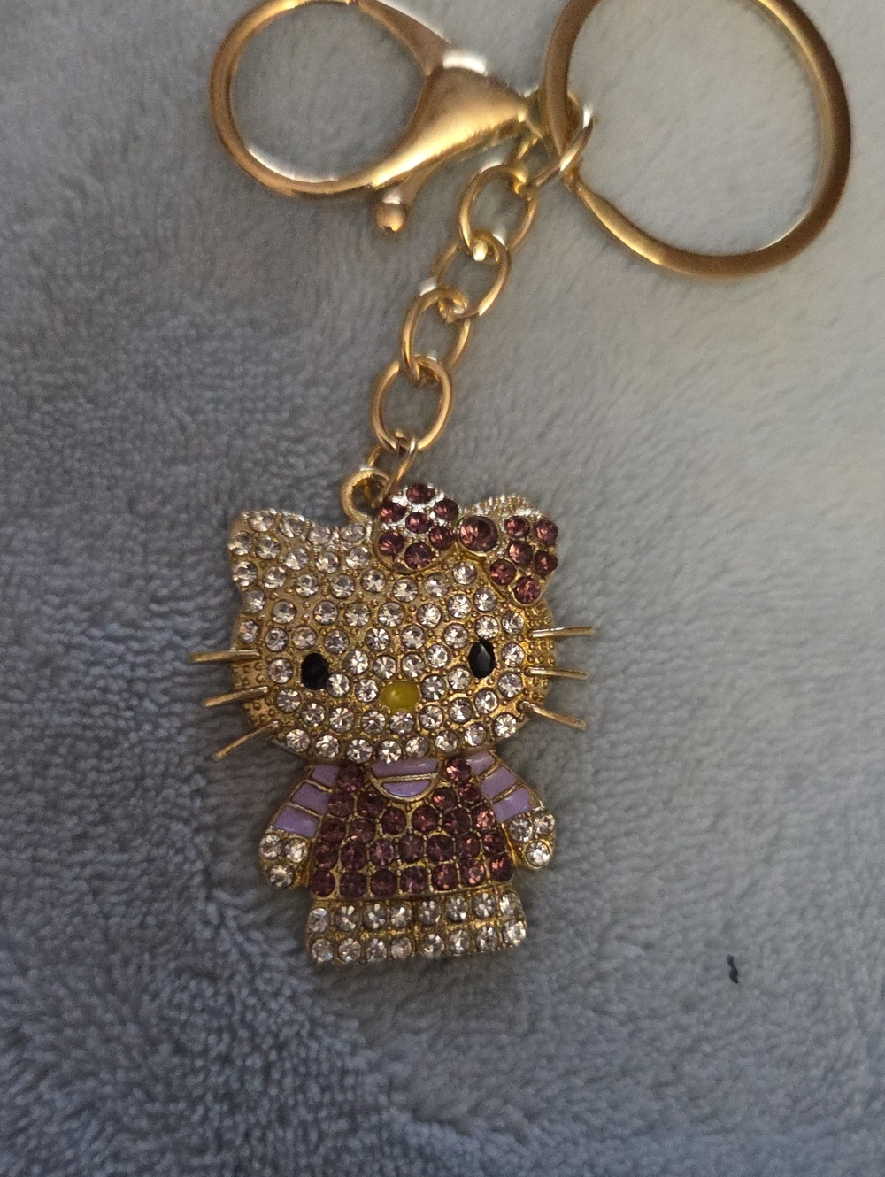 Keychain Hello Kitty Gold-tone Pink & Purple Crystal NWOT